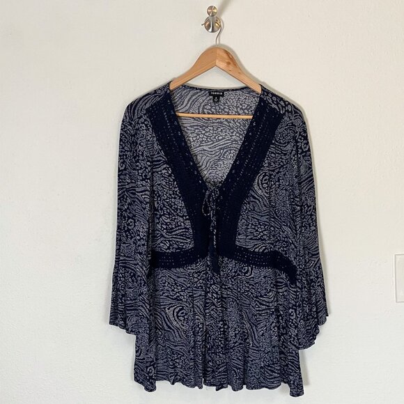 Torrid Babydoll Gauze Crochet Trim Lace-Up Navy Blue Top Size 3X - Picture 2 of 11